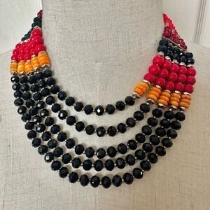 Nakamol multi strand red black and orange statement necklace